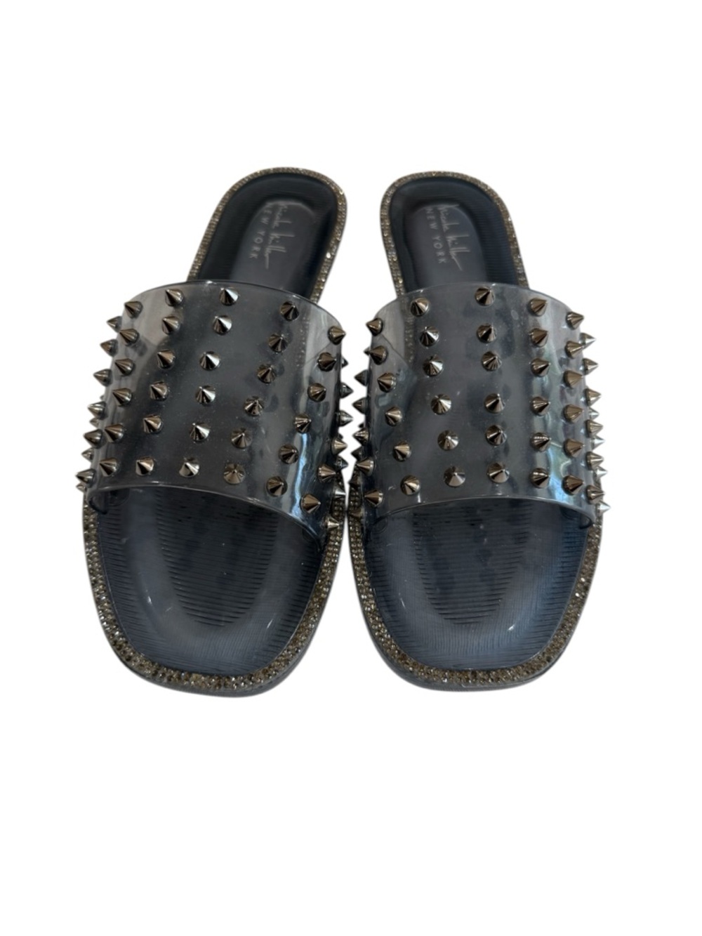 Nicole Miller Clear PVC Slide Sandals‎ with Studded Detail